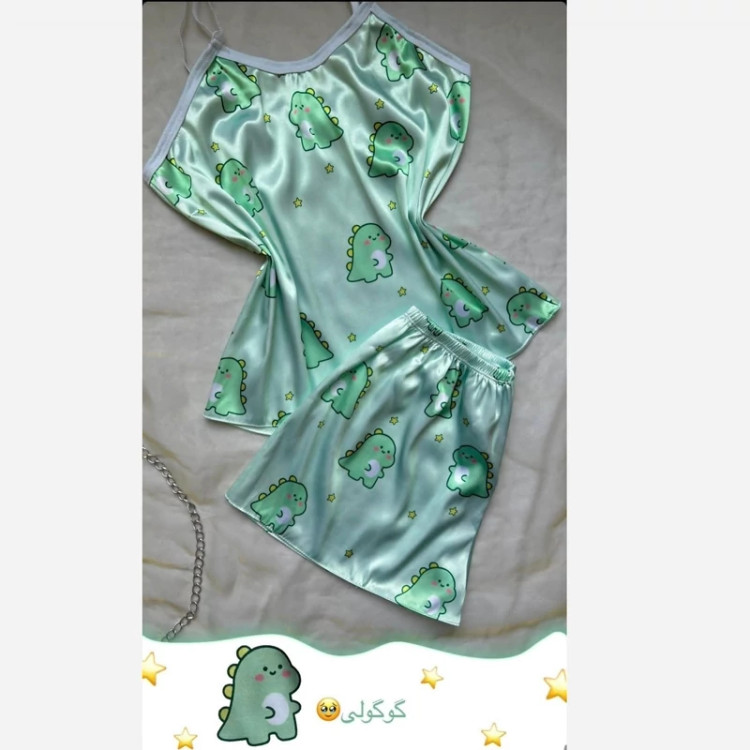 ست ساتن عروسکی سه تیکه(تاپ و شورتک واسکرانچی)زنانه فانتزی