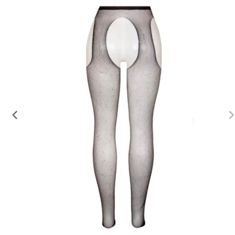 جوراب شلواری فیشنت نگین دار فاق باز مشکی فری سایز از38تا50