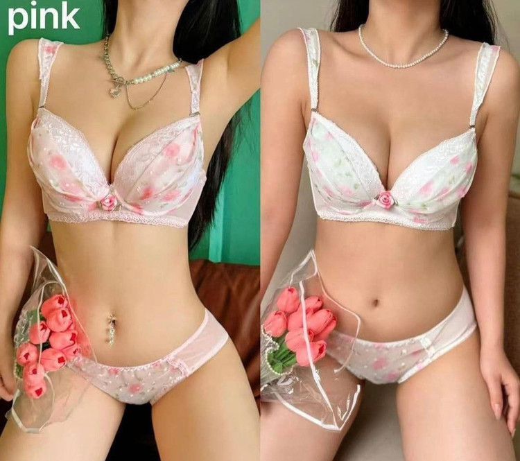 ست شورت و سوتین اسفنجی توری عروس گل دار فانتزی